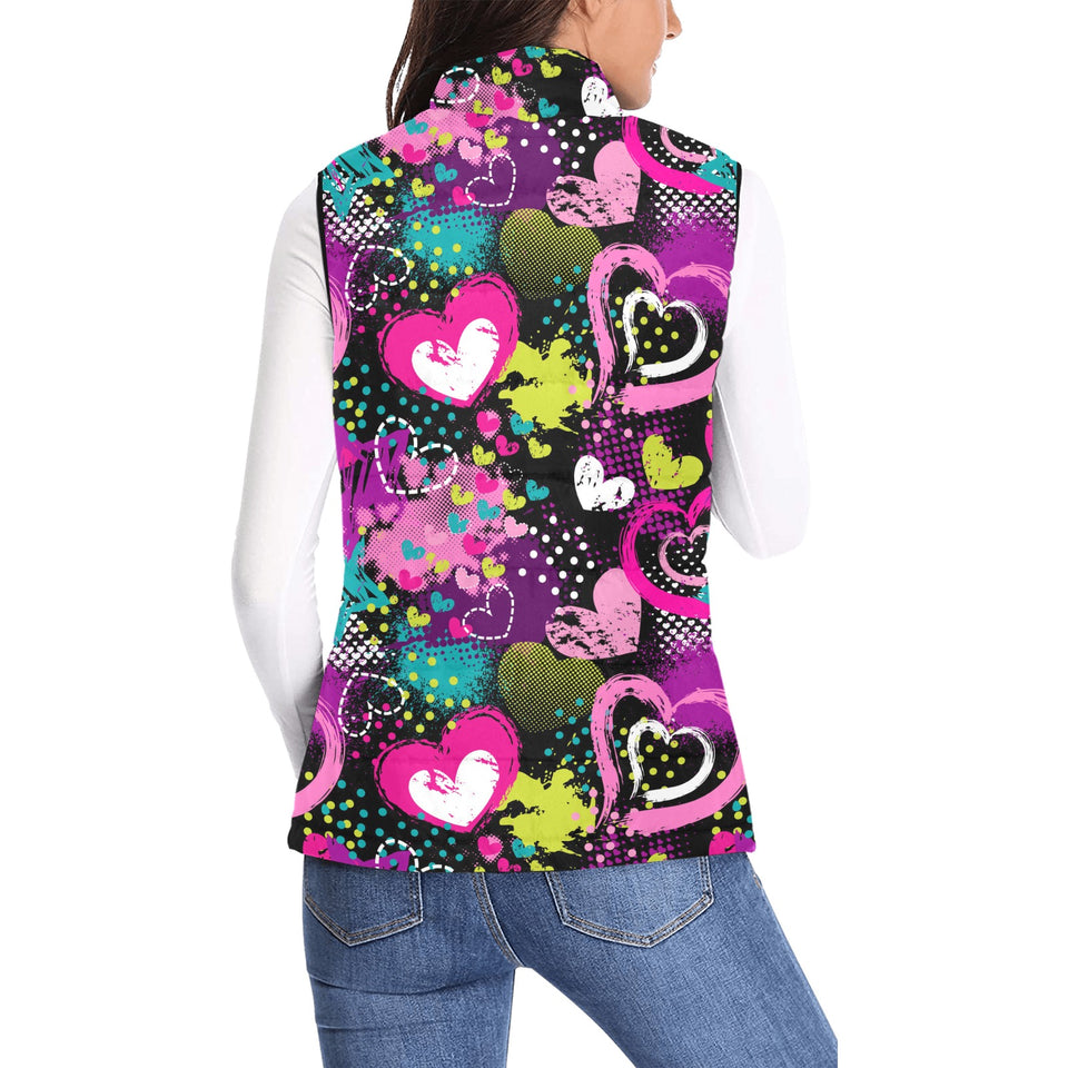 heart dot wave star creative design pattern Women's Padded Vest