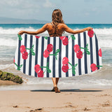 Hand drawn cherry pattern striped background Beach Towel