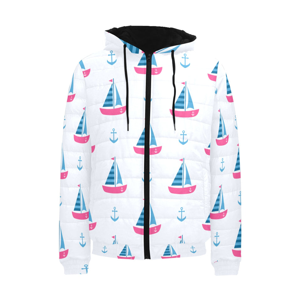 Sailboat anchor pattern Men's Padded Hooded Jacket