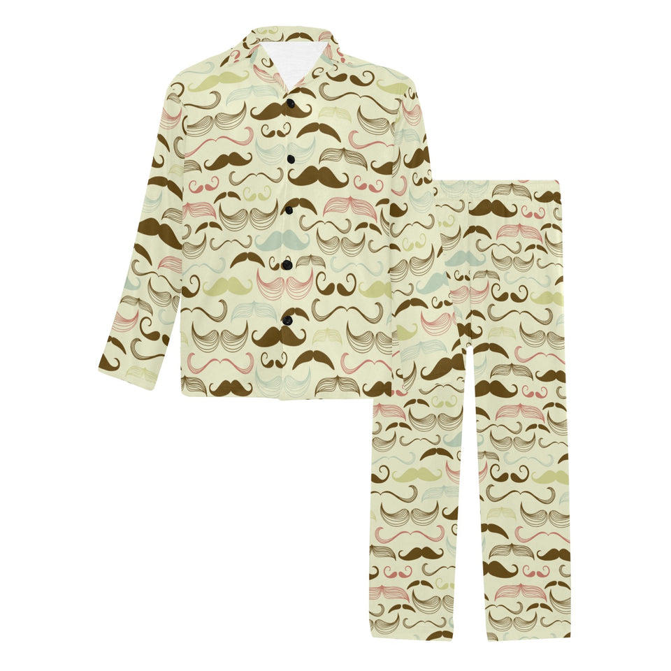 Mustache Beard Pattern Print Design 01 Men's Long Pajama Set