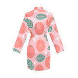 Grapefruit leaves flower pink background Women's Long Sleeve Belted Night Robe