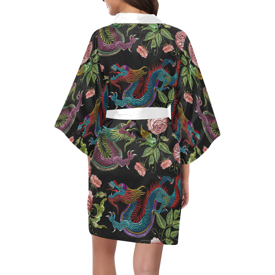 Dragons flower pattern Women's Short Kimono Robe