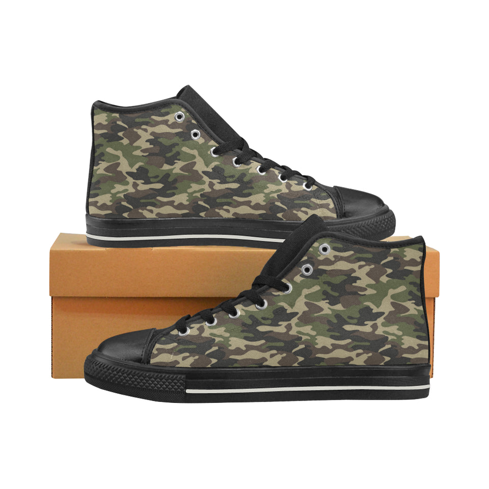 Dark Green camouflage pattern Men's High Top Canvas Shoes Black