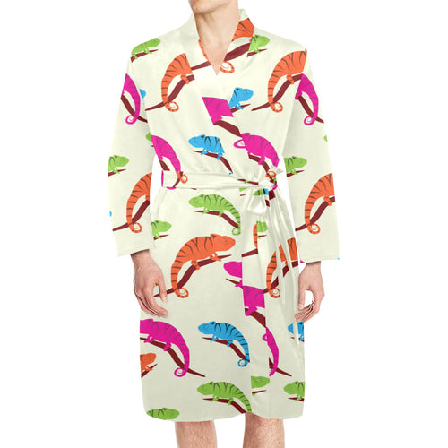 Colorful Chameleon lizard pattern Men's Long Sleeve Belted Night Robe