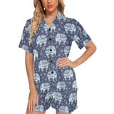 Elephant tribal design pattern Women's V-Neck Short Pajama Set