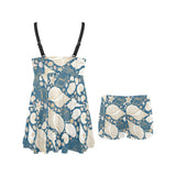 Sea turtle Polynesian Tribal design pattern Chest Sexy Pleated Two Piece Swim Dress