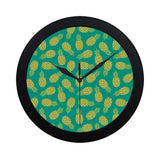 Pineapples pattern green background Elegant Black Wall Clock