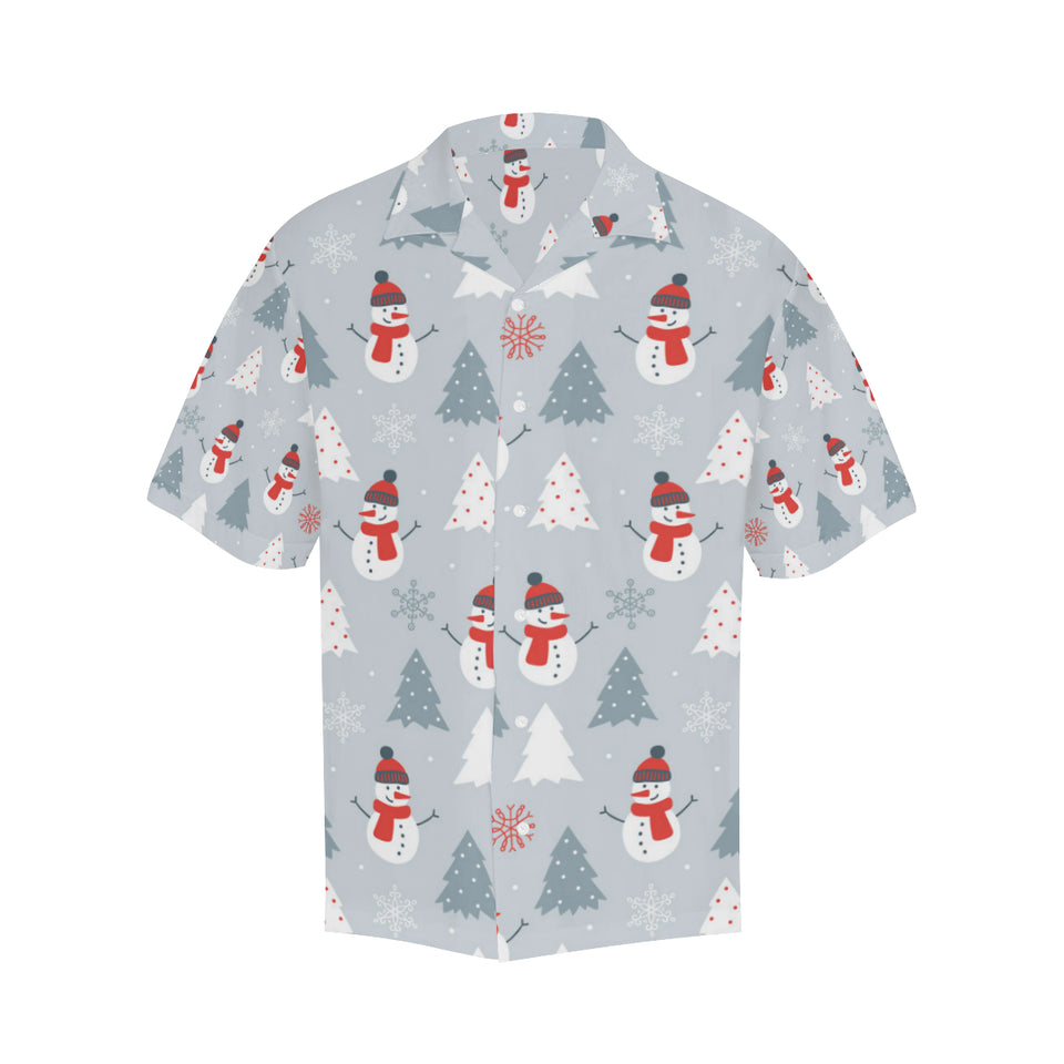 Snowman christmas  tree snow gray background Men's All Over Print Hawaiian Shirt
