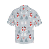 Snowman christmas  tree snow gray background Men's All Over Print Hawaiian Shirt