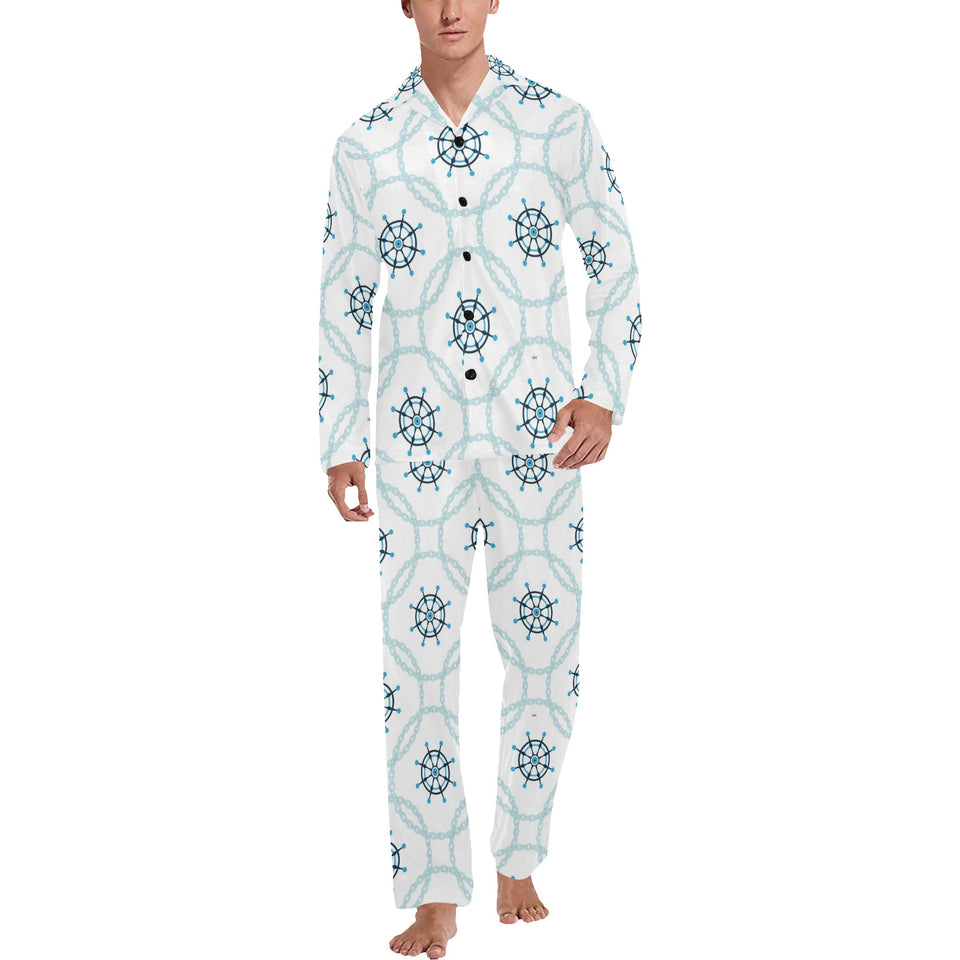 nautical steering wheel chain Men's Long Pajama Set