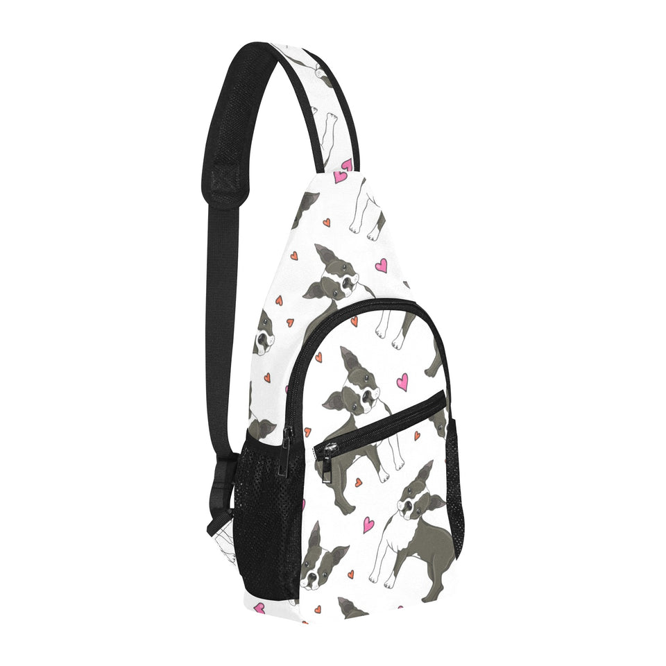 Boston terrier dog hearts vector pattern All Over Print Chest Bag