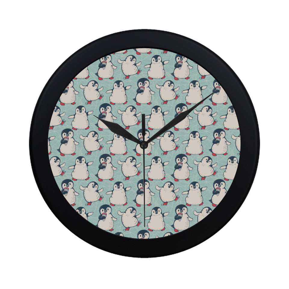 Cute Penguin pattern Elegant Black Wall Clock