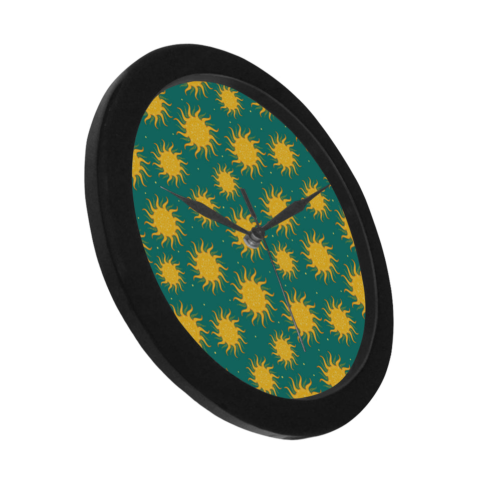 Sun green background Elegant Black Wall Clock