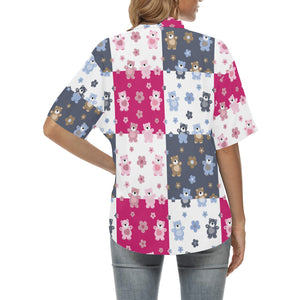 Teddy Bear Pattern Print Design 03 Women's All Over Print Hawaiian Shirt