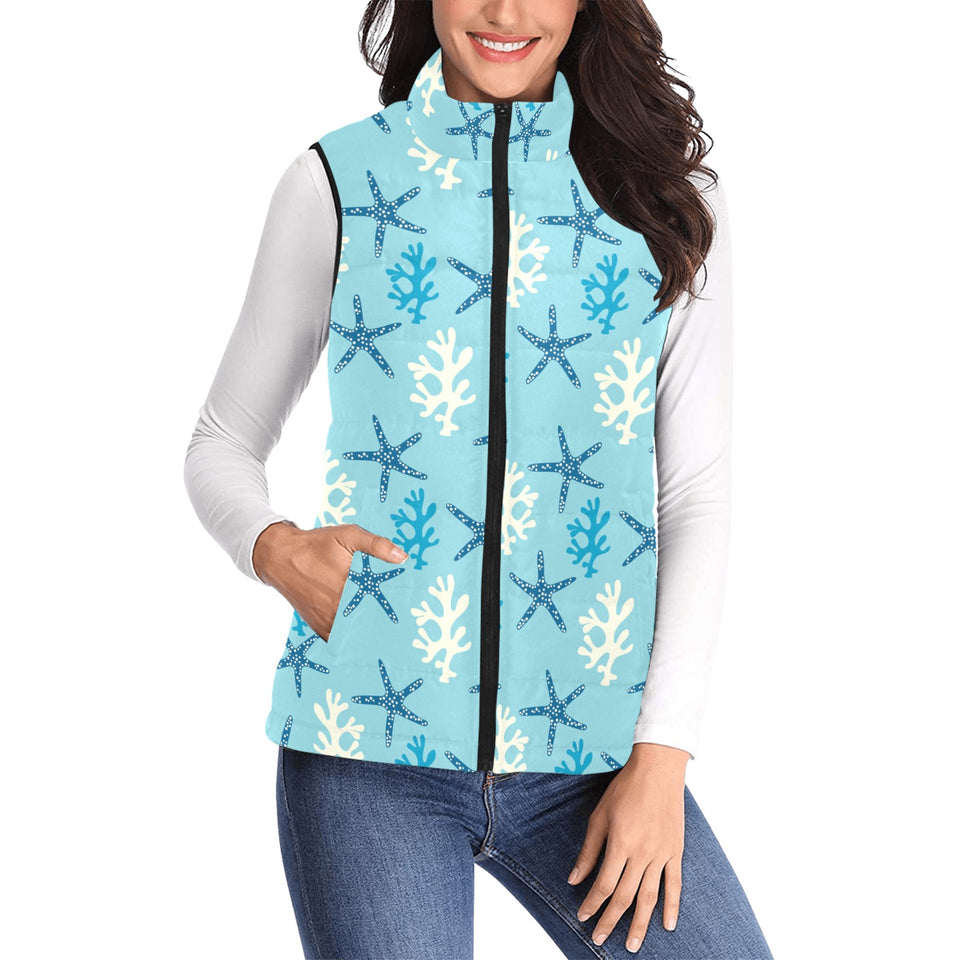 Blue starfish coral reef pattern Women's Padded Vest