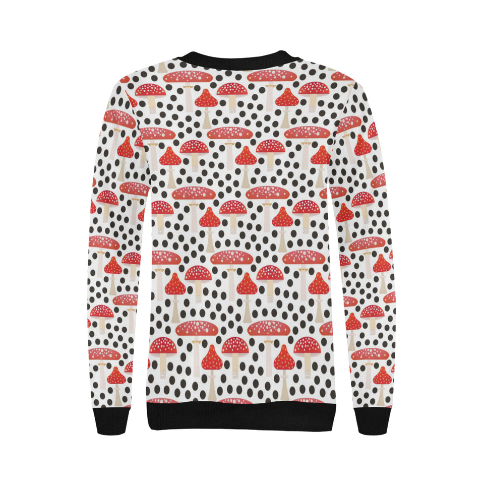 Red mushroom dot pattern Women's Crew Neck Sweatshirt