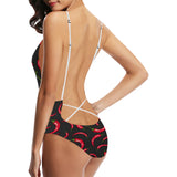 Chili peppers pattern black background Women's One-Piece Swimsuit
