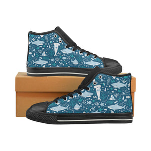 Cute shark pattern Women's High Top Canvas Shoes Black