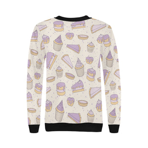 Cakes pies tarts muffins and eclairs purple bluebe Women's Crew Neck Sweatshirt