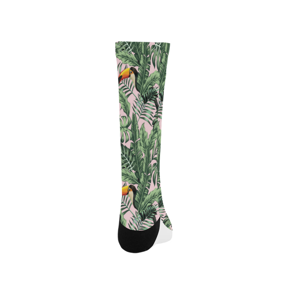 Toucan tropical green jungle palm pattern Crew Socks