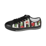 red and white tulips pattern Kids' Boys' Girls' Low Top Canvas Shoes Black