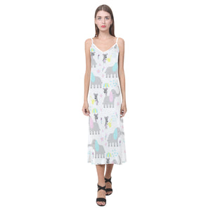 Cute elephant mouse pattern V-Neck Open Fork Long Dress