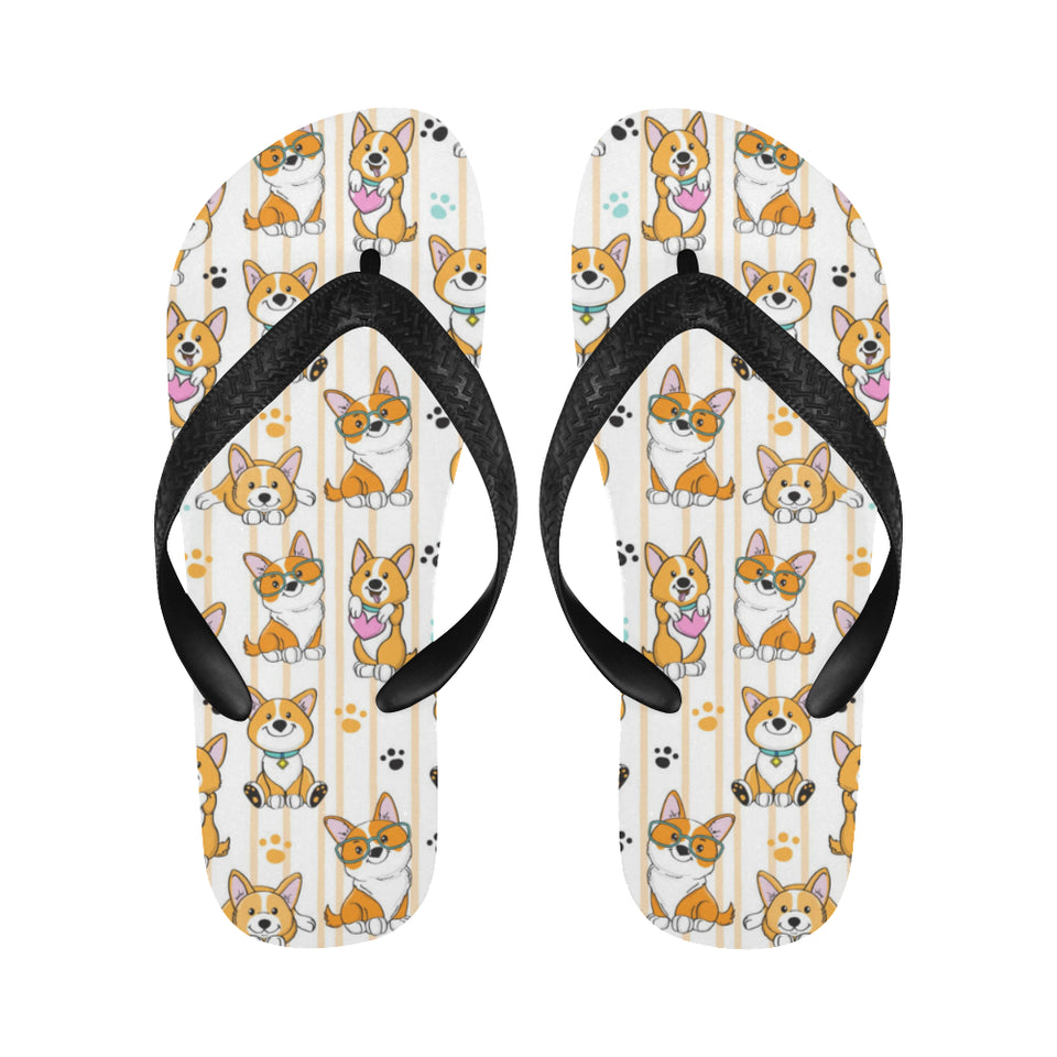 Cute dog corgi striped background pattern Unisex Flip Flops
