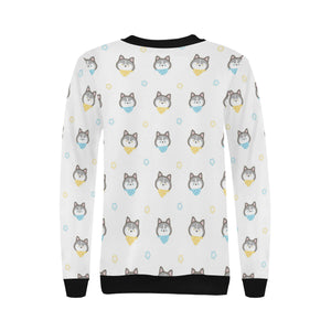 Cute Siberian Husky pattern Women's Crew Neck Sweatshirt