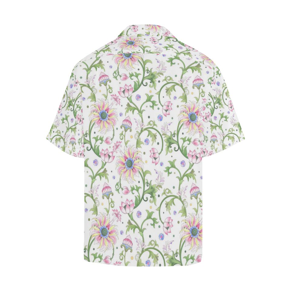 Beautiful pink lotus waterlily leaves pattern Men's All Over Print Hawaiian Shirt