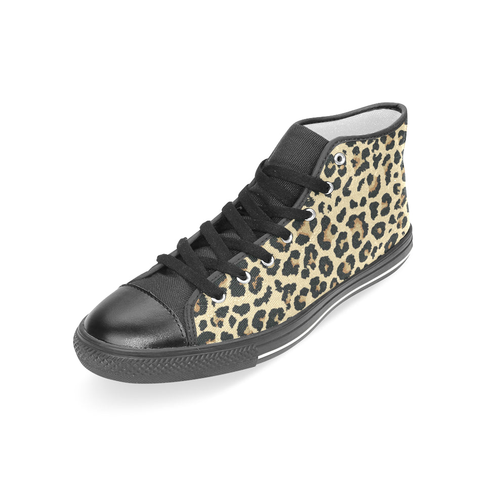 Leopard print design pattern Women's High Top Canvas Shoes Black