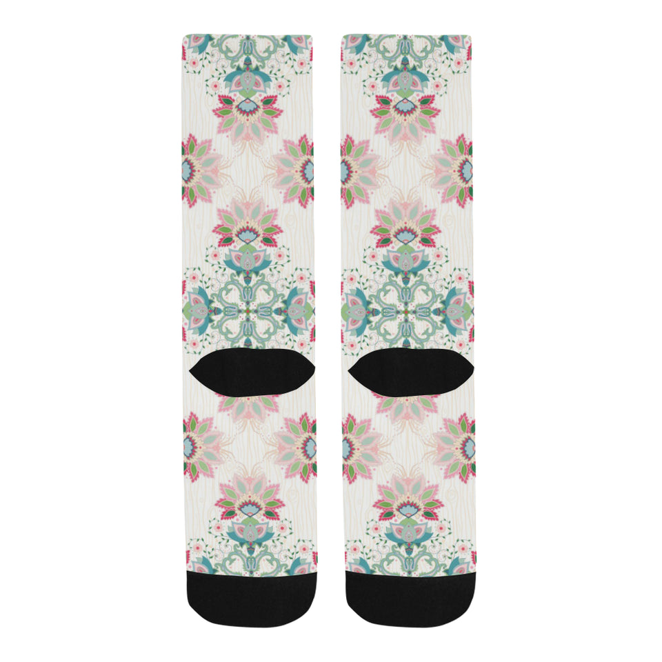 Square floral indian flower pattern Crew Socks