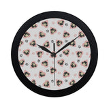 Cute pugs pink heart paw pattern Elegant Black Wall Clock