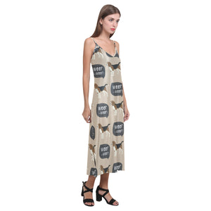 Beagle pattern V-Neck Open Fork Long Dress