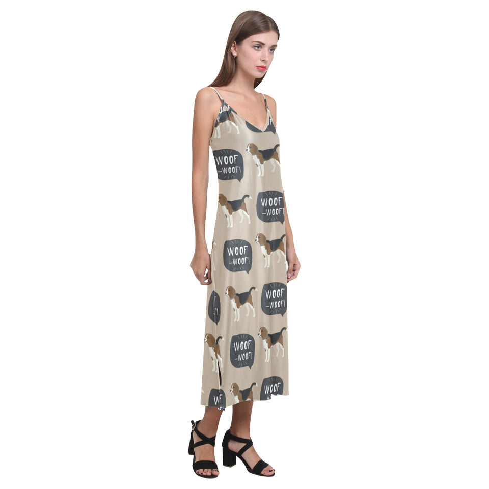 Beagle pattern V-Neck Open Fork Long Dress
