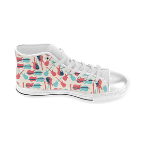 Red Blue guitar pattern Women's High Top Canvas Shoes White