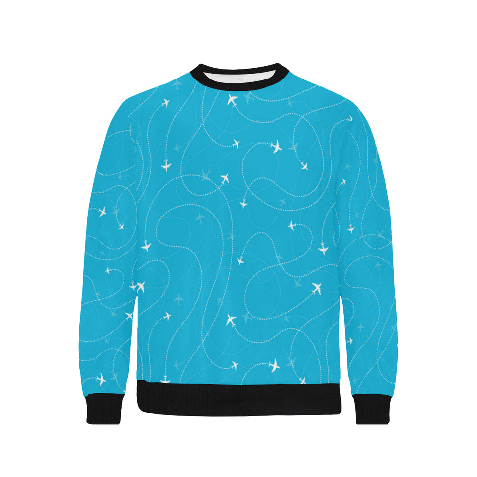 Airplane destinations blue background Men's Crew Neck Sweatshirt