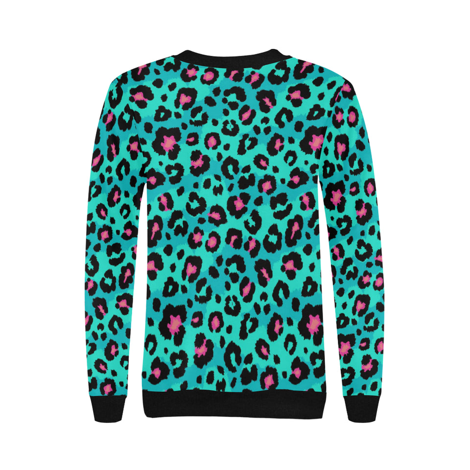 Green leopard skin print pattern Women's Crew Neck Sweatshirt