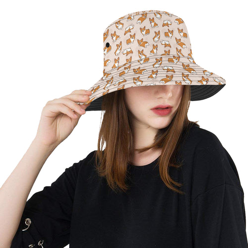 Cute Corgis Pattern pink background Unisex Bucket Hat