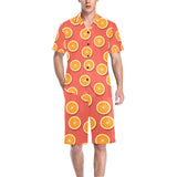 Oranges pattern red background Men's V-Neck Short Pajama Set