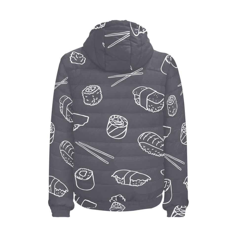 sushi pattern black background Men's Padded Hooded Jacket
