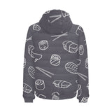 sushi pattern black background Men's Padded Hooded Jacket