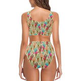 Colorful ice cream pattern Chest Bowknot High Waisted Bikini Swimsuit