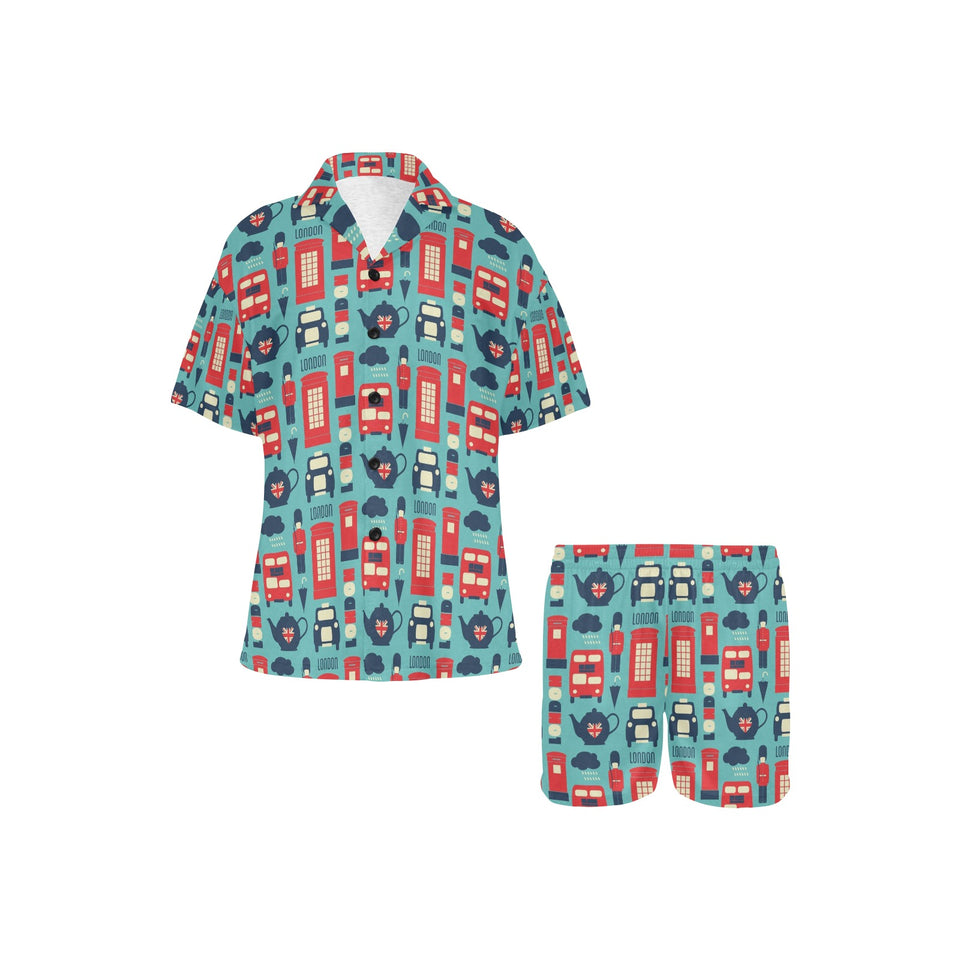 British Pattern Print Design 04 Women's V-Neck Short Pajama Set