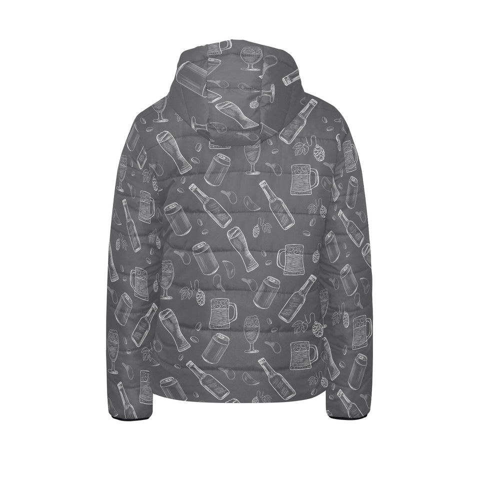 Beer hand drawn pattern Kids' Boys' Girls' Padded Hooded Jacket