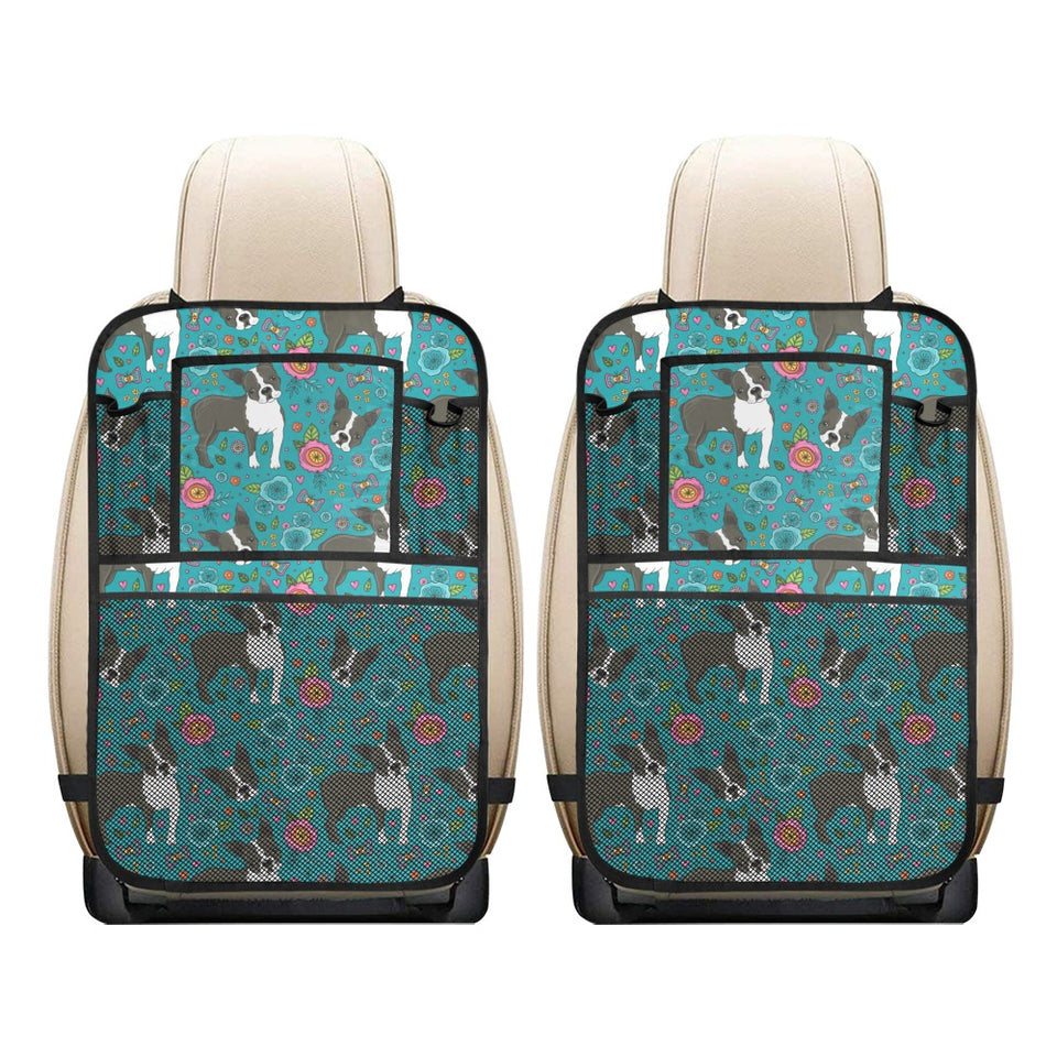 Boston terrier beautiful flower pattern Car Seat Back Organizer