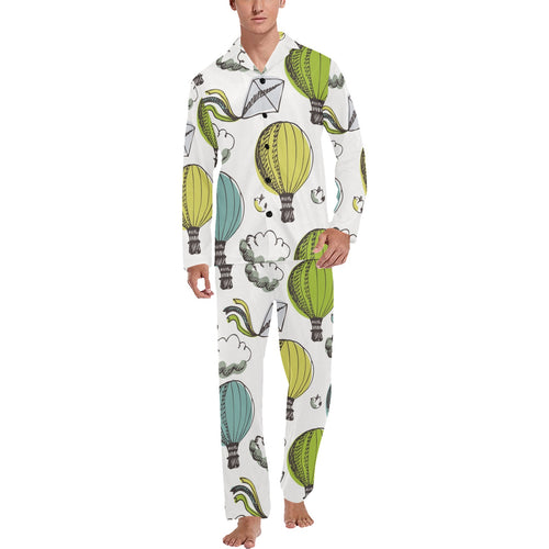Hot Air Balloon Bird Cloud Pattern Men's Long Pajama Set