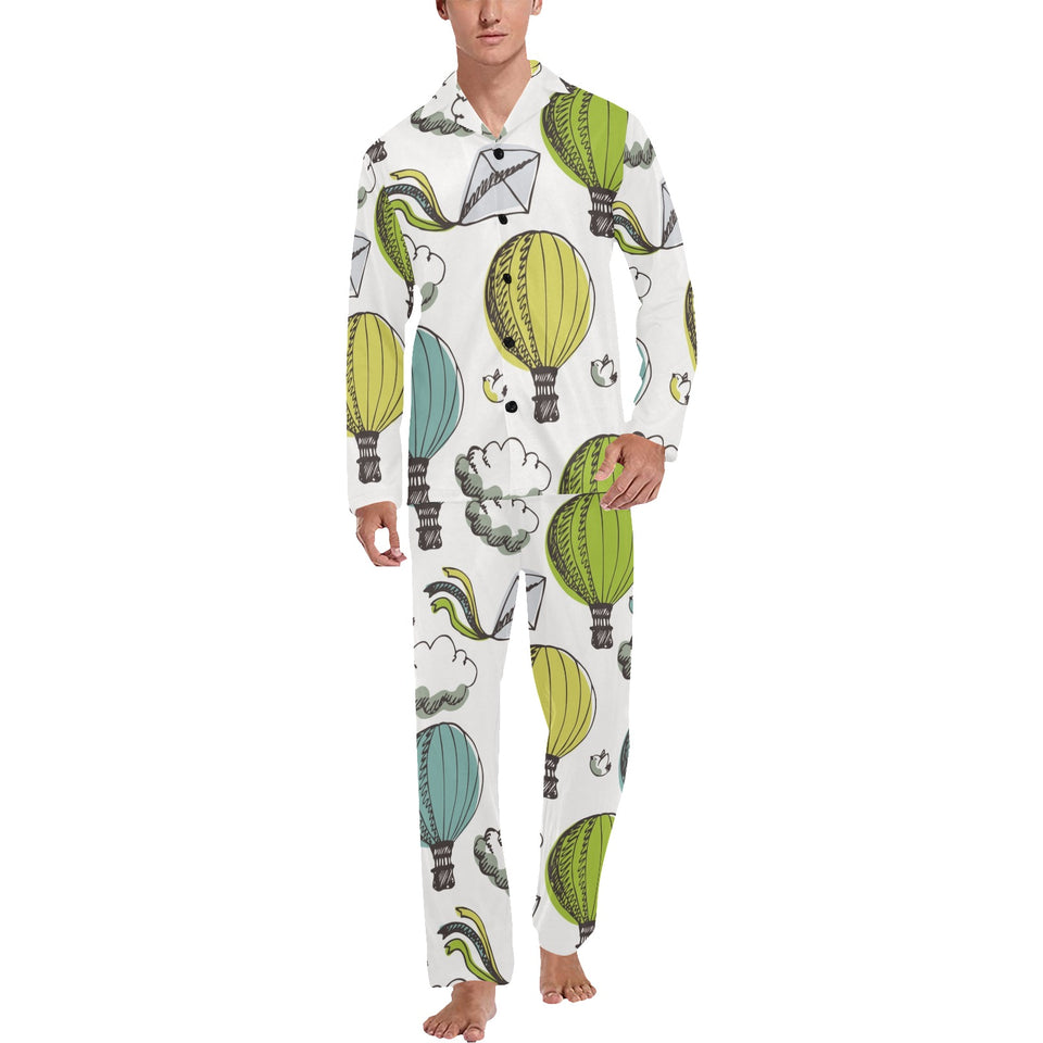 Hot Air Balloon Bird Cloud Pattern Men's Long Pajama Set