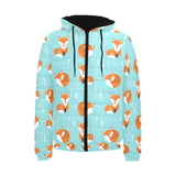 Fox pattern blue b ackground Men's Padded Hooded Jacket