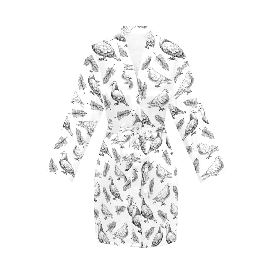Pigeon Pattern Print Design 05 Women's Long Sleeve Belted Night Robe