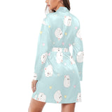 White cute hamsters heart pattern Women's Long Sleeve Belted Night Robe